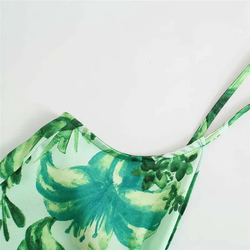 

NWOMN Women Za Wide Leg Jumpsuit Green Print Long Jumpsuit Woman Summer 2021 Knot Strap Sleeveless Backless Casual Beach Romper