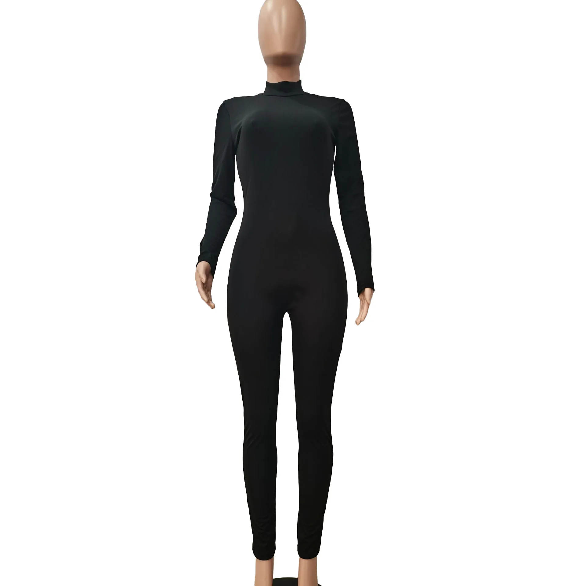 

2021 Spring Women Jumpsuit Zipper Skinny Bodycon Long Sleeve Rompers Womens Jumpsuit Outfit Overalls For Women