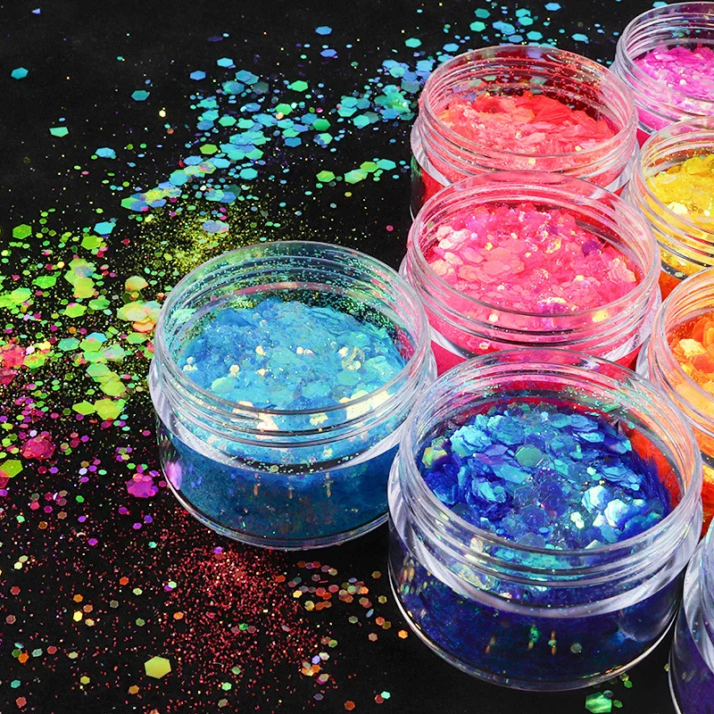 

Holographic Nail Glitter Sequins Mixed Hexagon Flakes Chrome Pigment Powder Nail Art Accessories Polish Manicure Decorations