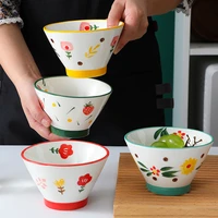 creative painted ceramic rice bowl hand painted hat tableware home fruit salad noodle soup breakfast bowl restaurant tableware