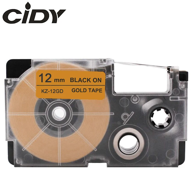 Этикетка CIDY 1 шт. XR-12WE совместимый черный на белом 12 мм объектива с оптическими зумом Casio запечатанных лент для XR12WE XR 12WE для EZ принтеры KL-60-L KL-60SR KL-170 KL-100 - Цвет: 12mm black on gold