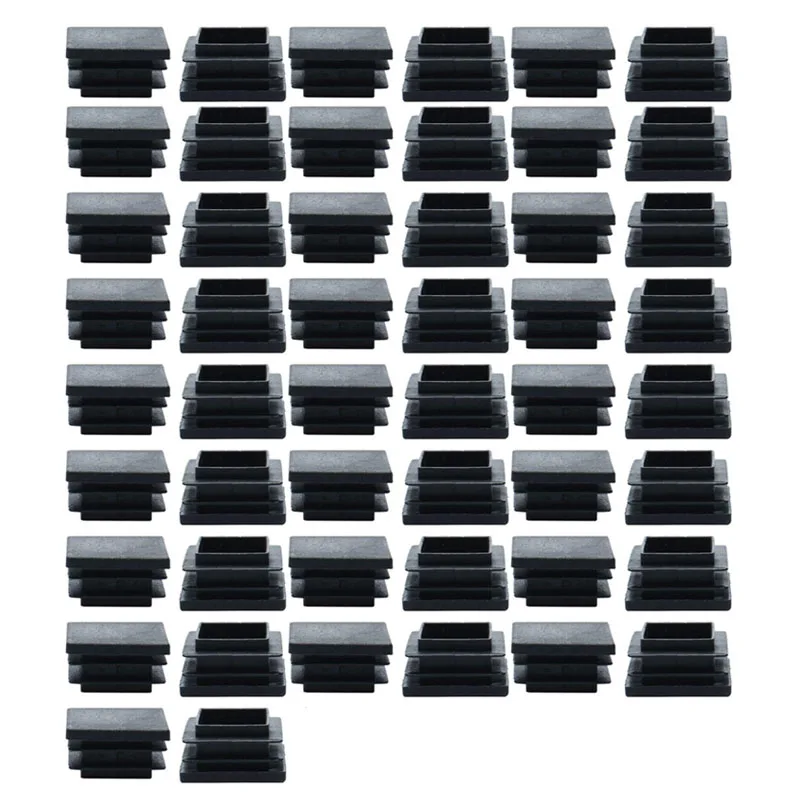 50pcs Plastic Square  Ribbed Tube Inserts Pipe Tubing End Covers Cap Furniture Glide Desk Table Feet Floor Protector