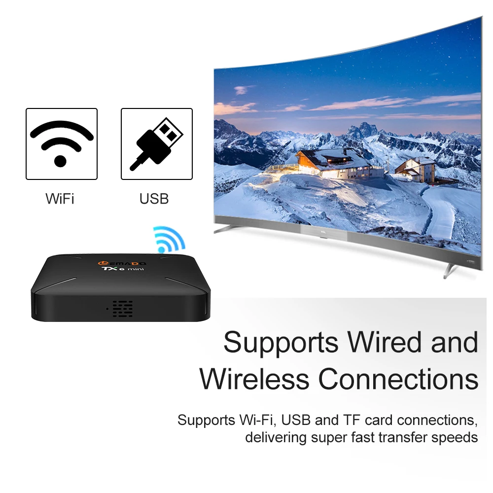 Мини Смарт ТВ-бокс Crenova TX6 Android 9 0 Netflix Youtube четырехъядерный 2 ГБ + 16 Гб 4 г WiFi 4K HD AirPlay