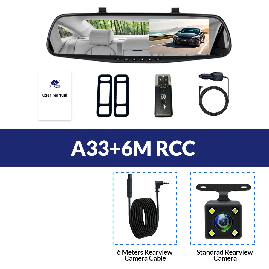 E-ACE Full HD 1080 P Автомобильный видеорегистратор Камера Авто 4.3 дюймов Зеркало заднего вида цифрового видео Регистраторы объектив registrat видеокамера