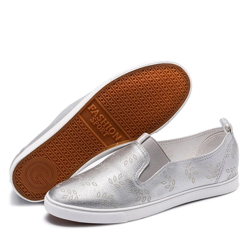 Кроссовки женские кожаные мягкие дышащие без шнуровки плоская