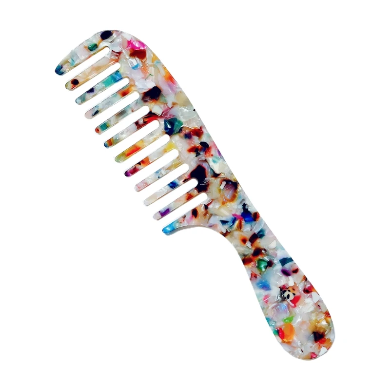 

H7JC Korean Style Vintage Marble Stone Print Hair Comb Cellulose Acetate Colorful Anti-Static Detangle Massage Hairbrush with