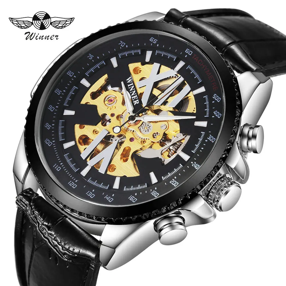 Часы наручные WINNER Мужские механические модные автоматические с кожаным ремешком