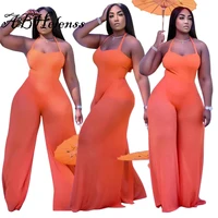 abhelenss women solid sheer mesh patchwork lace up halter jumpsuit plus size s 2xl sexy backless romper wide leg pants overalls