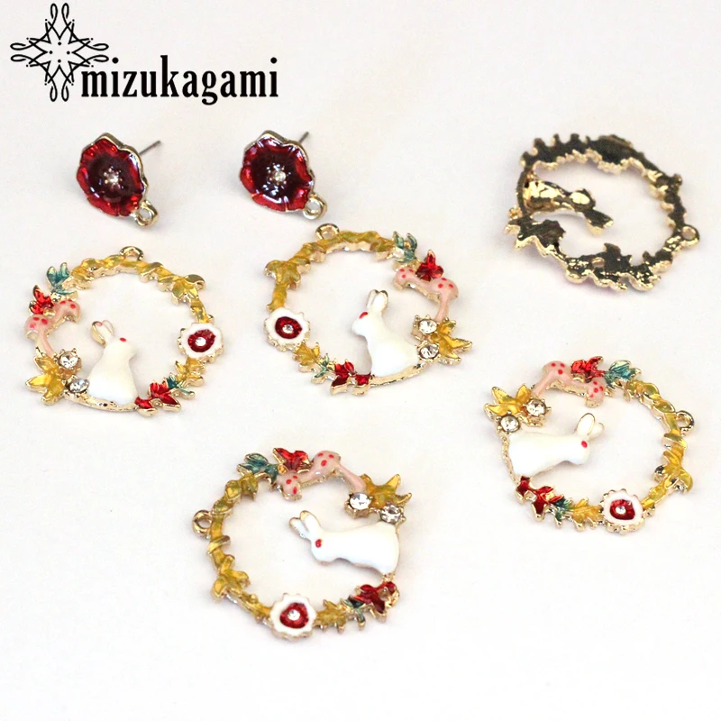 Цинковый сплав с изображением мультяшного кролика венок Эмаль Подвески 6 шт./лот