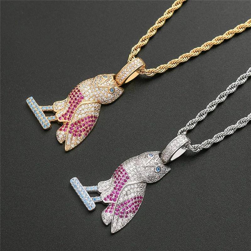 

Iced Out Owl Pendant Micro Pave Bling Cubic Zirconia Animal Hip Hop Designer Necklace Rapper Jewelry Gift For Men Women