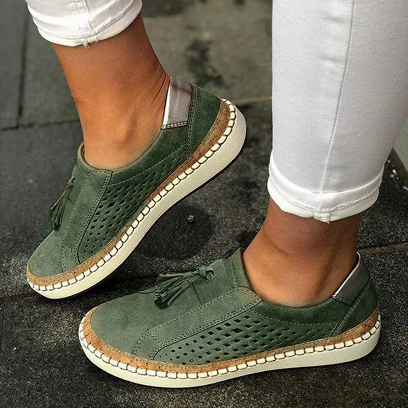 Women Summer Flats Shoe Zapatos Mujer Cut Out Vintage Flock Light Simple Soft Shoe Woman Sapato Chaussure Womans Shoes - Color: L