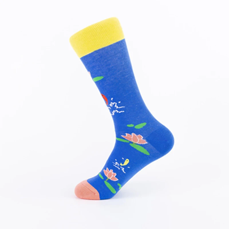 

New Fashion Couples Cartoon Combed Cotton Casual Socks Japanese Multicolor Jacquard Socks Flowers Art Cute Middle Tube Sock