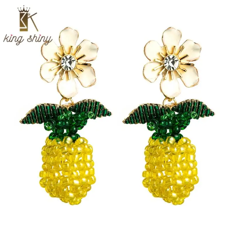 

Za Multi Color Rhinestone Statement Dangle Earrings Luxury Fruit Pineaplle Cherry Strawberry Drop Earring Girl Jewelry Accessory
