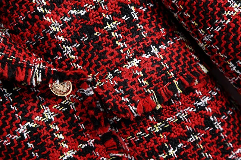 

Vintage Women Woolen Notched Collar Blazers 2020 Fashion Ladies Red Plaid Jacket Streetwear Female Chic Double Breasted Coats