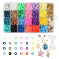 24 colors 6mm flat round polymer clay beads kit charms shell clasps findings set for diy bracelet accessories jewelry making kit