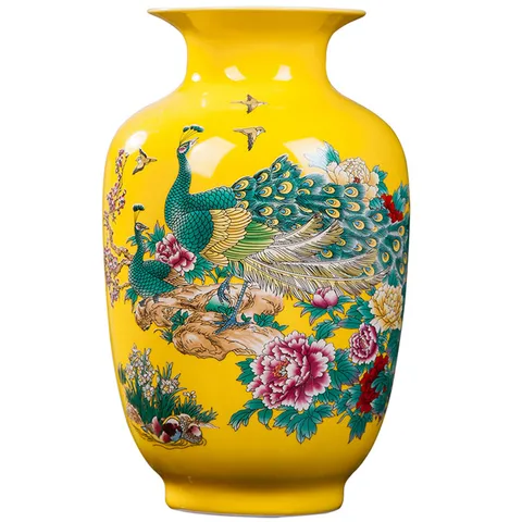 Цзиндэчжэнь керамика желтый павлин ваза для цветов новый китайский дом Настольная Композиция украшение для гостиной композиция
