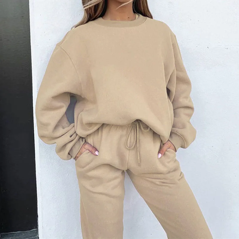 

Женский Повседневный костюм из двух предметов, Свободный Топ с длинным рукавом и О-образным вырезом и Спортивная повседневная одежда для ак...