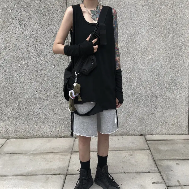 

Ripped vest women's 2020 summer new Harajuku style bottoming shirt loose sleeveless t-shirt women trend