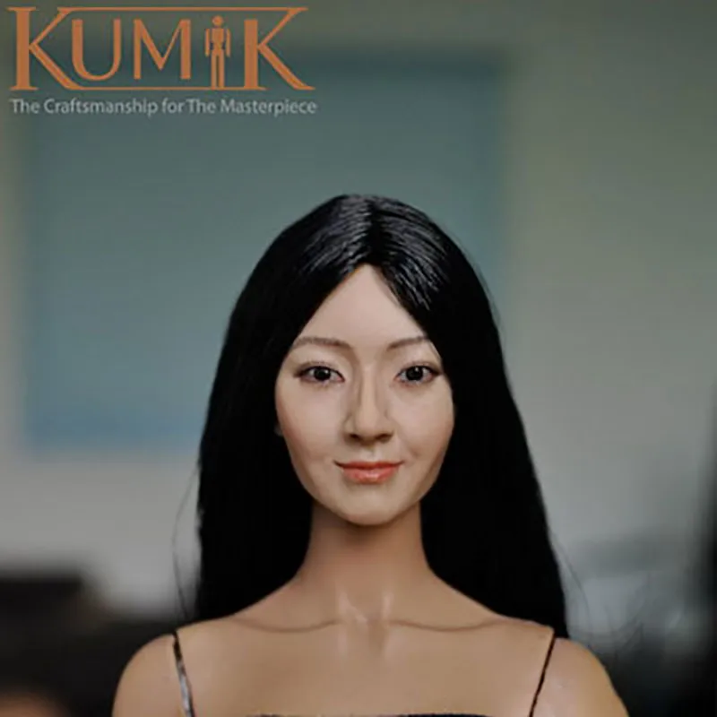 

KUMIK 1/6 Scale KM024 Black Long Hair Girl Head Sculpture Model Fit 12" Female Soldier Action Figure Body In Stock