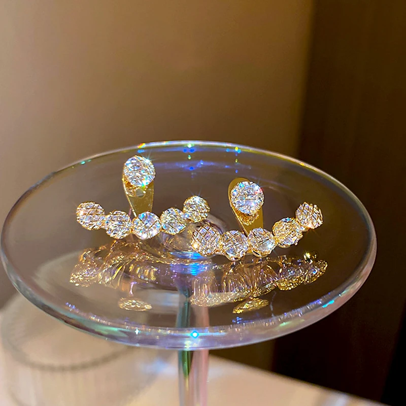 

Trendy Exquisite 14k Real Gold Crystal Earrings for Women High Quality Jewelry Bling AAA Zircon S925 Silver Needle Stud Weddings