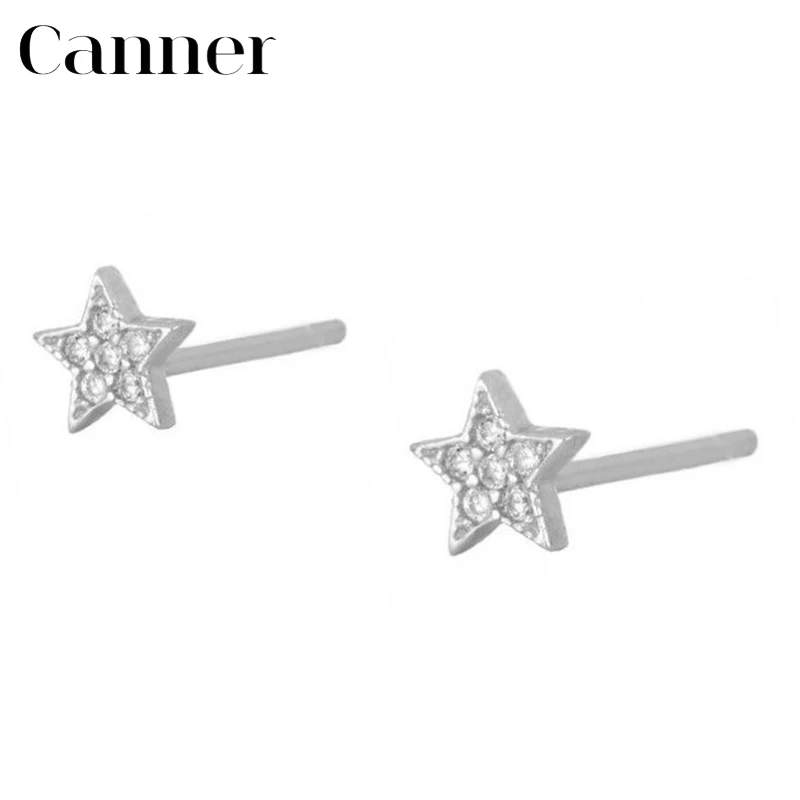 

S925 Sterling Silver Stud Earrings AAAAA Zircon Luxury Pentagram Star Earrings For Women Fine Jewelry pendientes W3