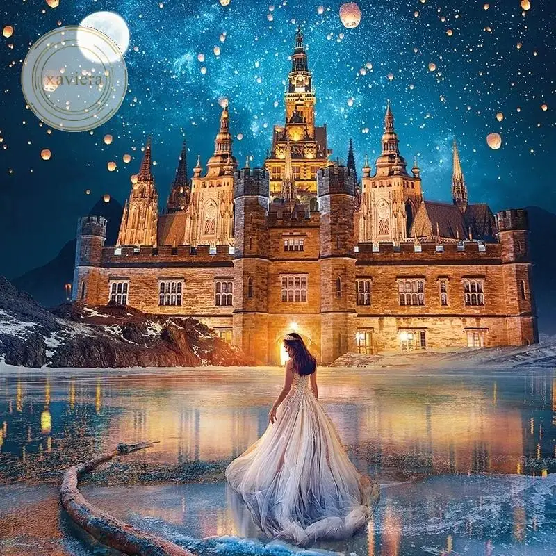 

DIY 5D алмазов картина принцессы и замка, вышитая бисером Романтический ночного видения Full дрель со стразами Стразы изделия ручной работы
