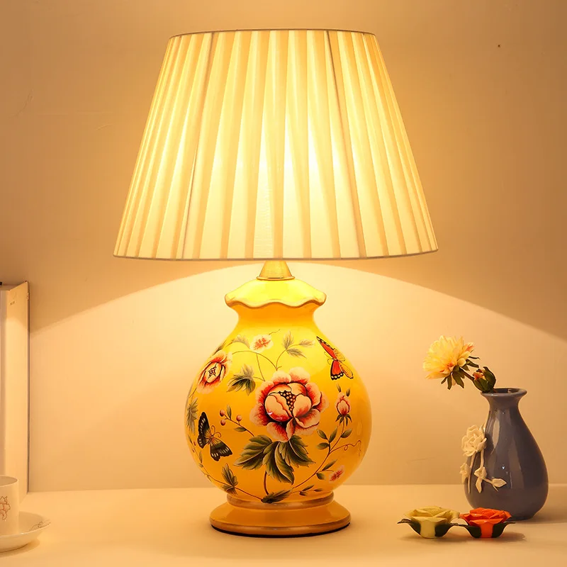 

Китайская классическая керамическая Настольная лампа с цветами и птицами для гостиной, кабинета, спальни, прикроватная лампа, Современное ...