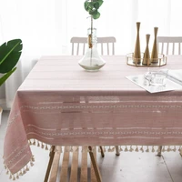 nordic christmas tablecloth striped embroidery flower tablecloth cotton linen cloth art hotel household tea table cloth pad