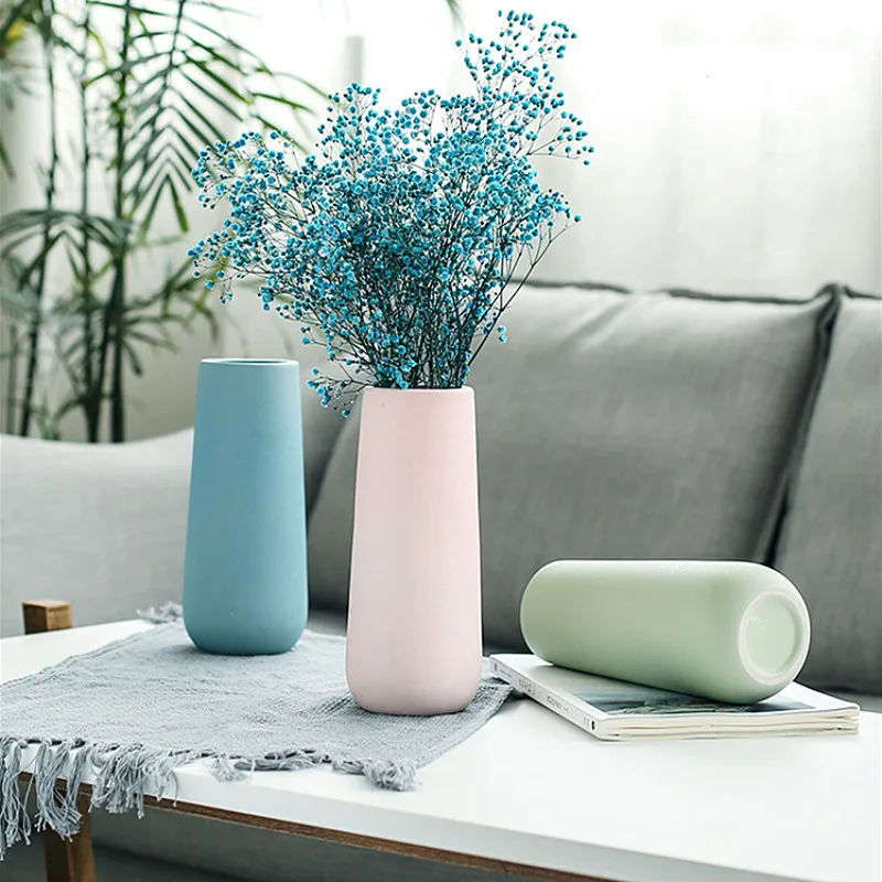 

European Ceramic Vase Simple Solid Color Frosted Vase Dried Flowers Inserted Desktop Ornaments Home Christmas Decoration