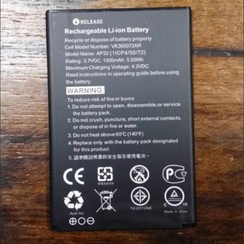 Новый высококачественный аккумулятор 1500 мАч AP32 VK365072AR для Acer Liquid Z130 Duo Z3 Dual SIM (1ICP4/50/72) со строчкой