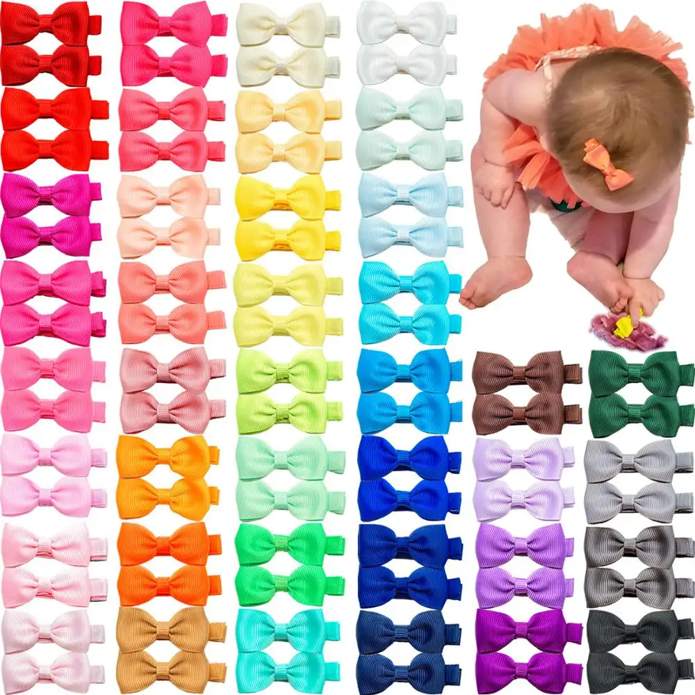 10pcs/lot Solid Color Grosgrain Ribbon Bowknot Toddler Hair Clips Handmade Bows Baby Girls Barrettes Bangs Hairpins Photo Props