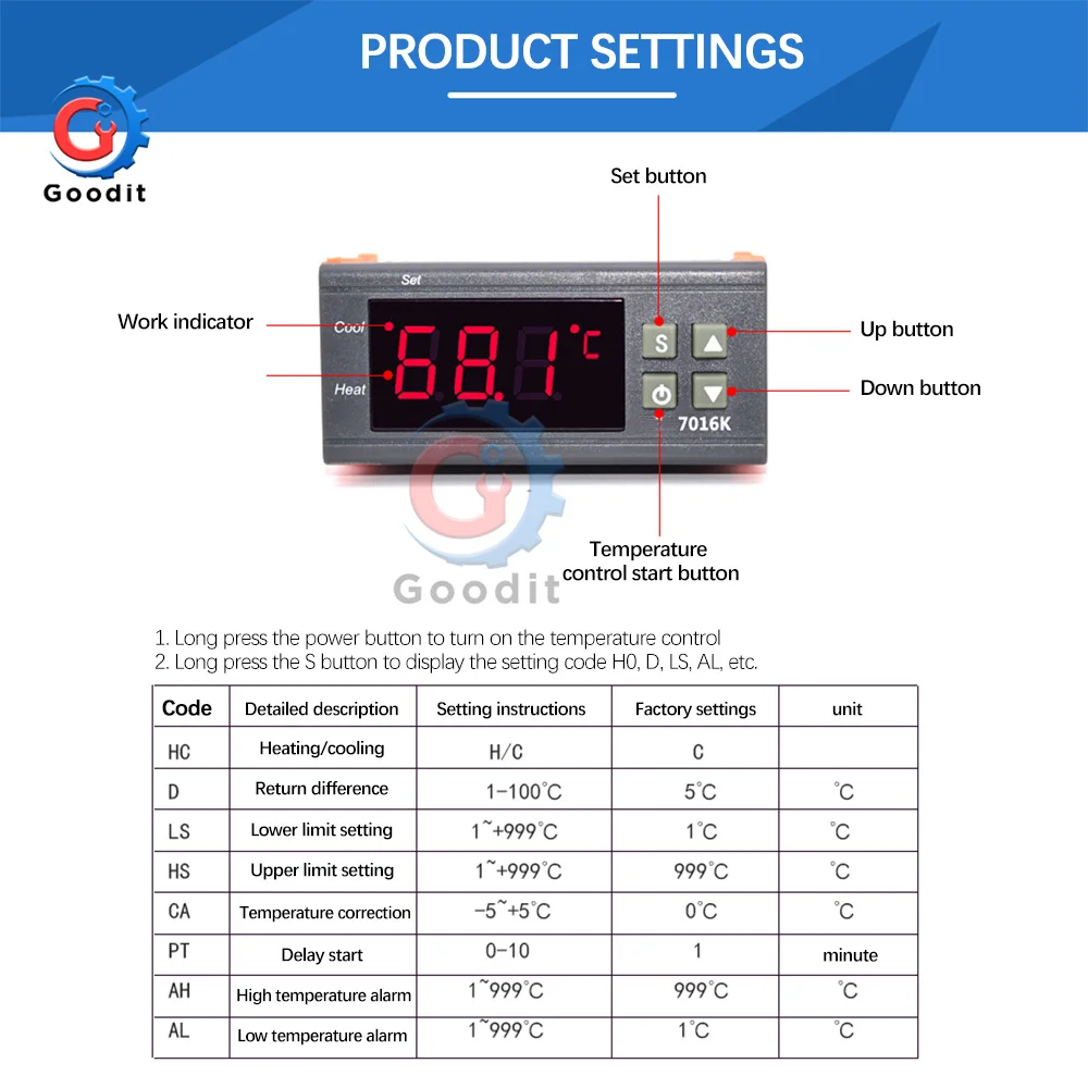ZFX-7016K 10A 12V 24V110-220V интеллигентая (ый) контроллер цифровой дисплей температурный 1-999