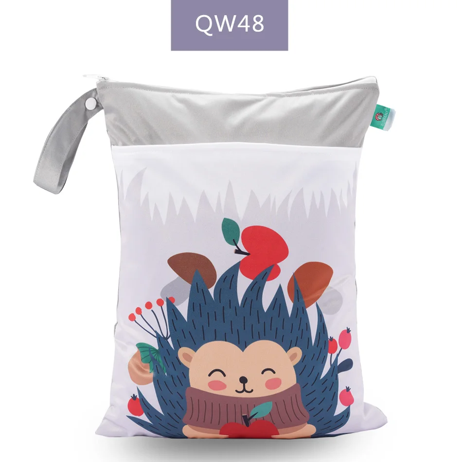 QW48-wet bag Elinfant 1 шт. многоразовая водонепроницаемая сумка для подгузников с модными принтами влажная сухая сумка для подгузников с двойным карманом тканевые сумки с ручками 30*40 см - Цвет: QW48-wet bag
