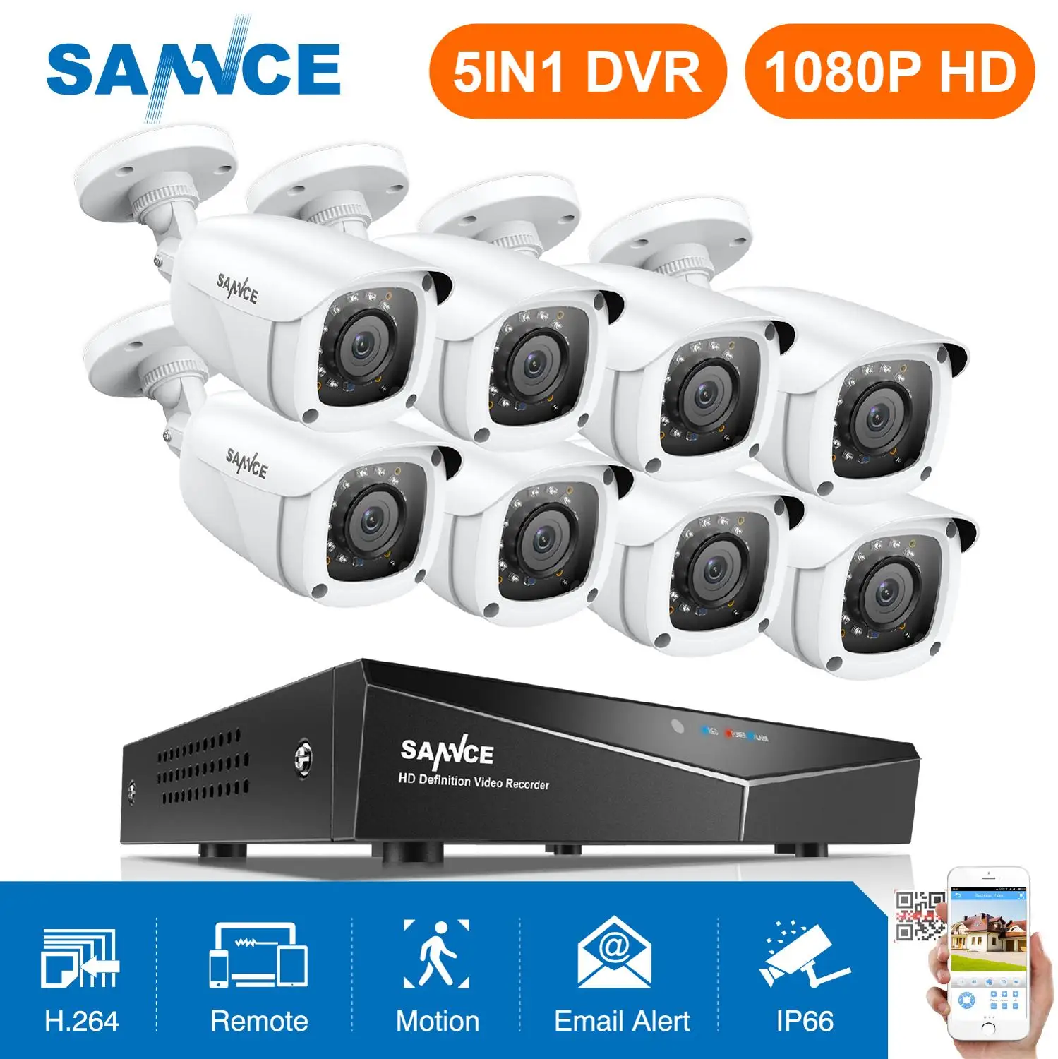 SANNCE 8CH 1080P Security CCTV System With 5IN1 1080N DVR 4PCS 8PCS 1080P IR Outdoor Weatherproof Camera Video Surveillance Kit