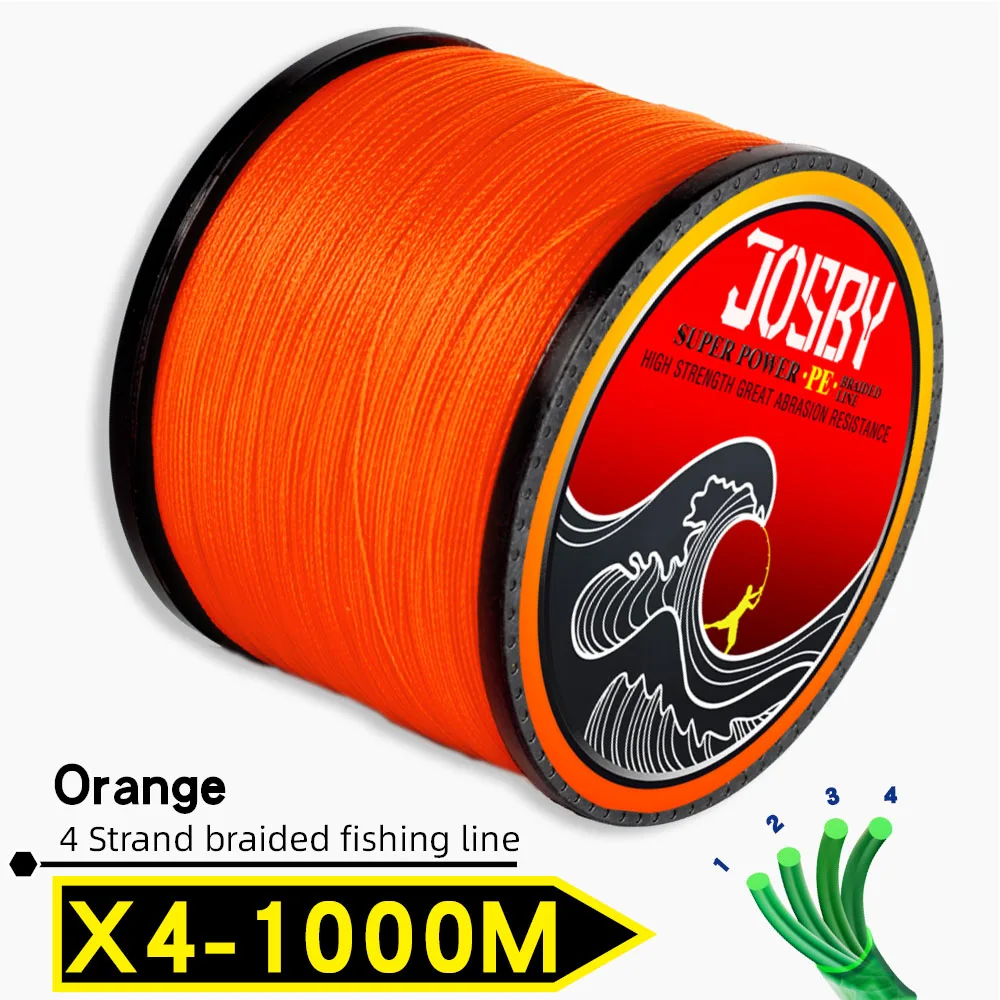 X4-Orange1000m JOSBY плетеная леска 1000 м мультифиламентная PE 4 нити рыболовный шнур 10LB-85LB сильная Японская Технология оранжевый 9 цветов - Цвет: X4-Orange1000m