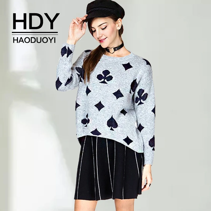 HDY Haoduoyi стильный женский джемпер с модным покерным принтом свободный пуловер
