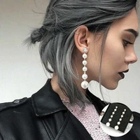 womens elegant big simulated pearl long tassel dangle earrings crystal stud drop jewelry