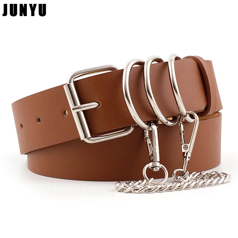 Женский ремень из искусственной кожи винтажный с цепочкой в стиле панк для