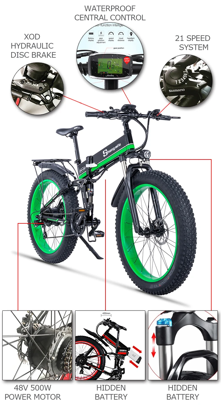 K& J-Green 1000 мощность 48V12. 8AH Снежный велосипед масляный тормоз Алюминиевая Рама складной Электрический горный велосипед электрический велосипед