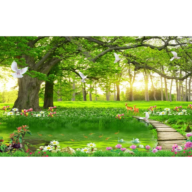 

Bedroom Wallpapers Wall Mural Beautiful Simple Casual Green Tree Forest Landscape Designer Wallpaper