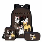 Комплект из 3 предметов для девочек и мальчиков, школьный рюкзак и сумки для учебников с рисунком французского бульдога и собаки для подростков