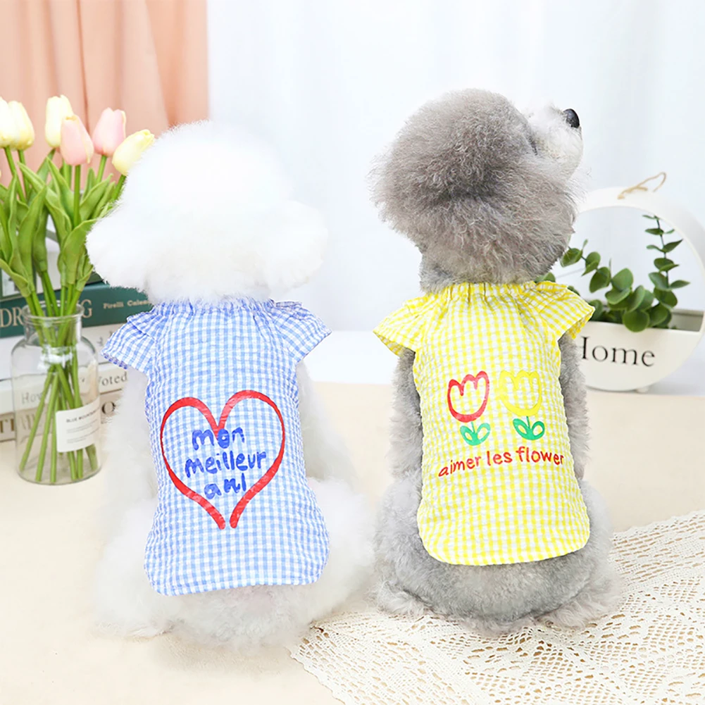 

Kevnicely Dog Shirt Cute Plaid Flowers Dog T-Shirt Soft Summer Ruffle Sleeve Pet Clothes For Small Medium Dogs Cats