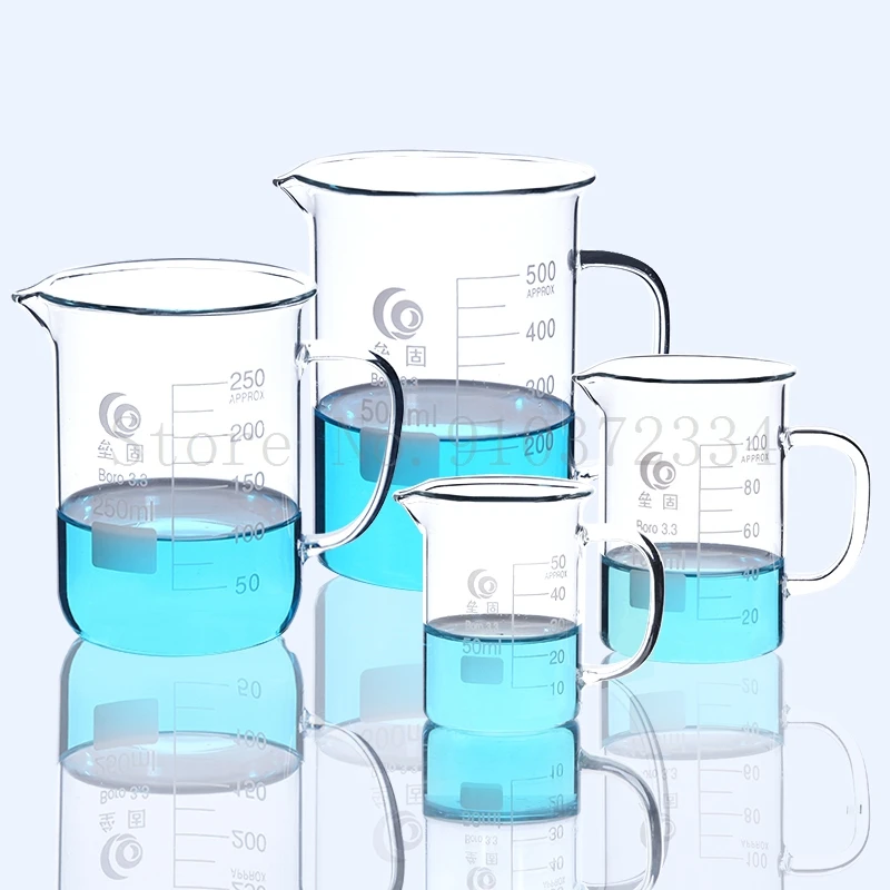 

1PC clear glass beaker with handle,3.3 borosilicate glass laboratory thickened glassware capacity 50ml to 2000ml