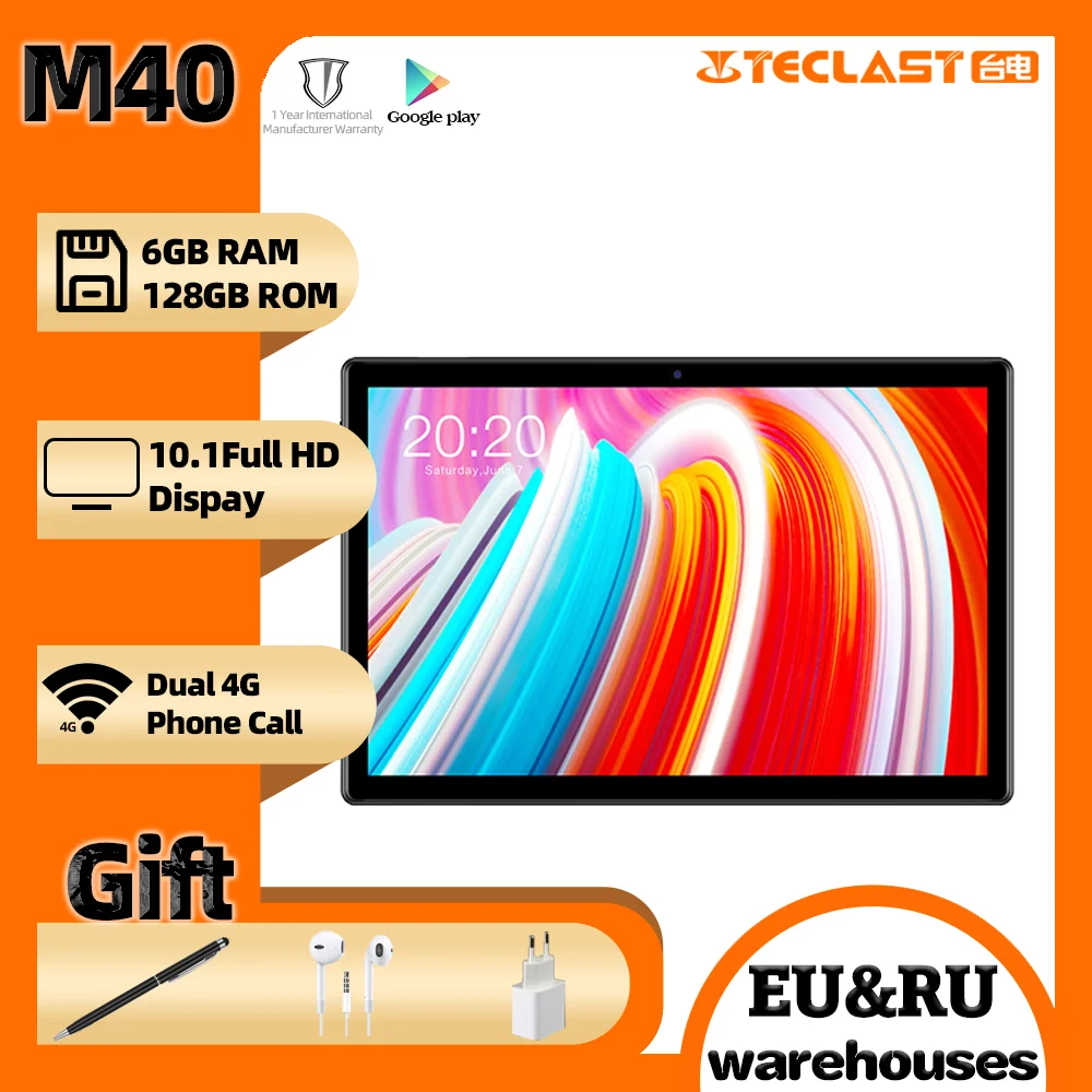 Teclast M40 Android10.0 планшет 10 1 дюймов 6 ГБ Оперативная память 128 Гб Встроенная 8MP Камера