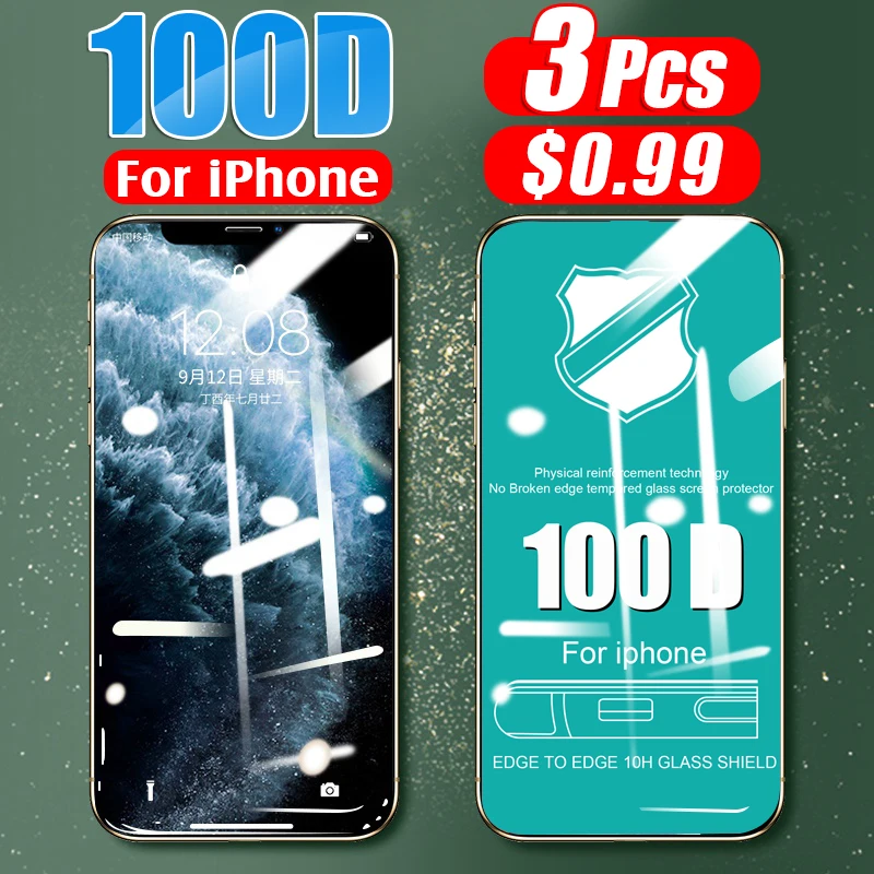 Защитное стекло с изогнутыми краями 100D для iPhone 11 Pro XS Max X XR закаленное 7 8 6 6S Plus