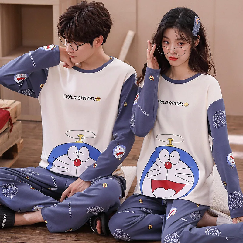Новые осенне-зимние хлопковые Пижамные комплекты для пар с длинным рукавом в