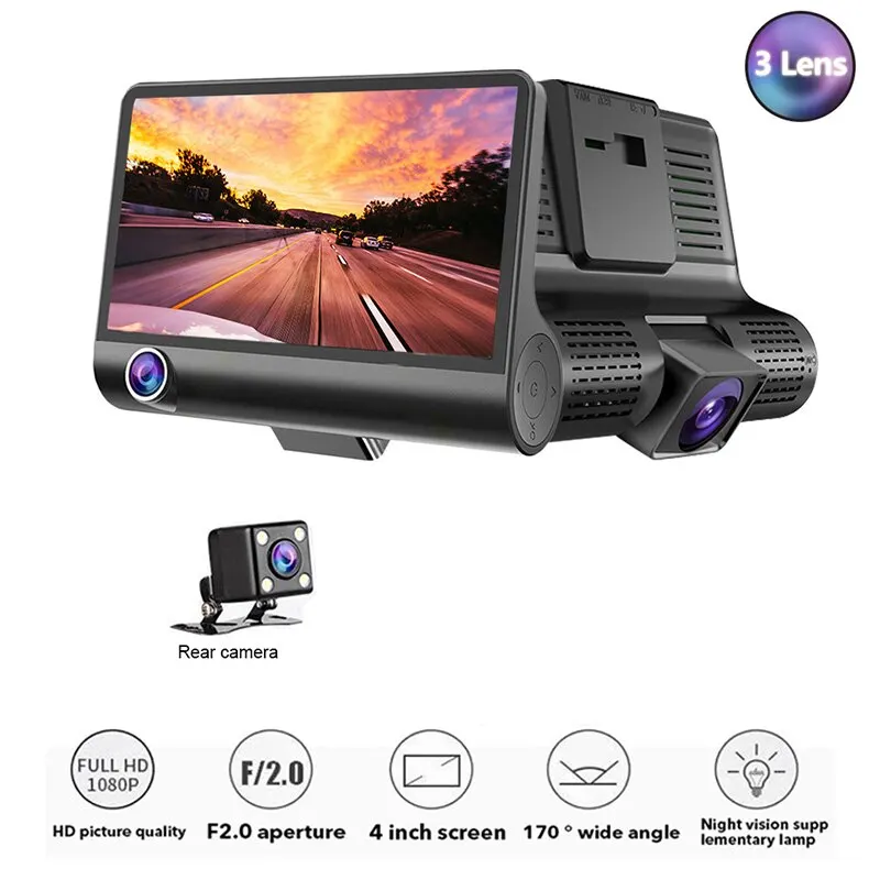 TOSPRA 3 объектив Автомобильный видеорегистратор DVR 4 0 дюймов Full HD 1080P Широкий формат