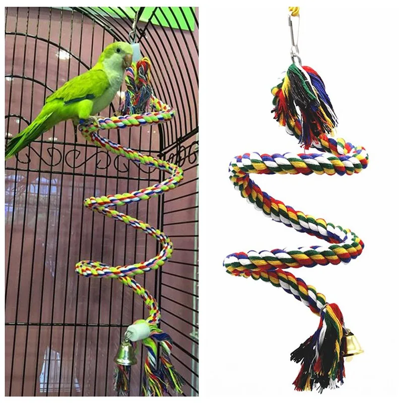 Parrot Rope Hanging Braided Budgie Chew Rope Bird Cage Cockatiel Toy Pet Stand Training Accessories Conure Swing Supplies 50cm