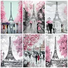 Алмазная 5D картина Huacan стразы, мозаика с изображением Эйфелевой башни, черная и Розовая вышивка, ландшафтное украшение для дома