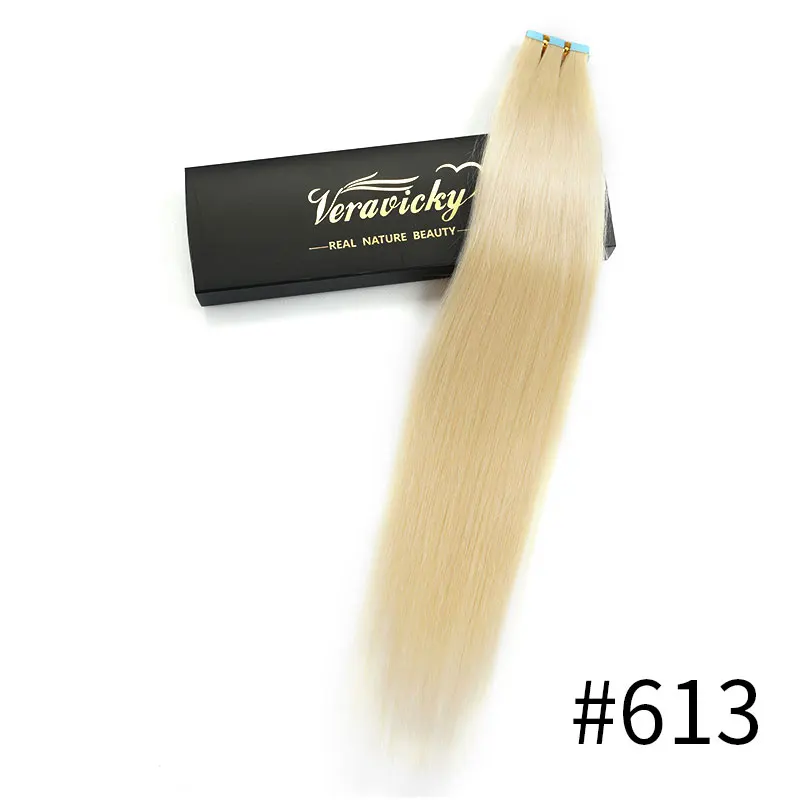 

Veravicky Remy Tape in Human Hair Extensions Full Cuticle Natural Real Hair 20PCS Invisible Skin Weft Adhesive Extension